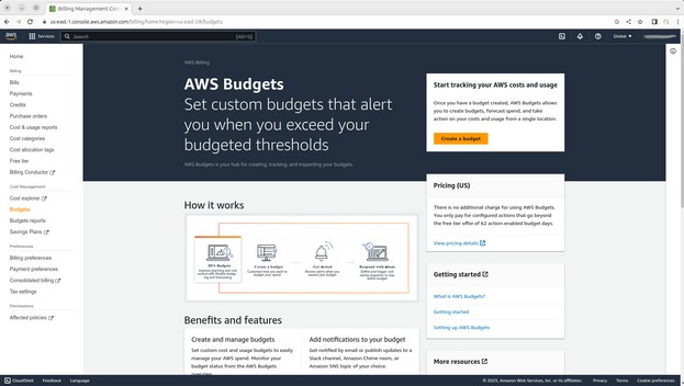 AWS Budgets Homepage